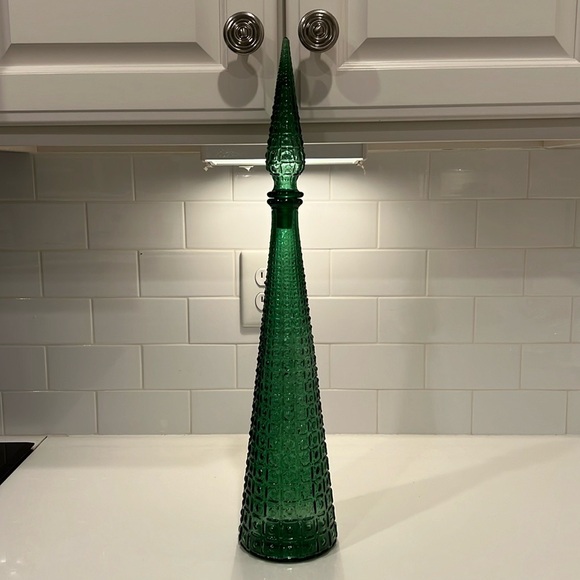 AMAZING! Vintage MCM Empoli Italian Green Aztec Genie Bottle Decanter 22" - Picture 3 of 12
